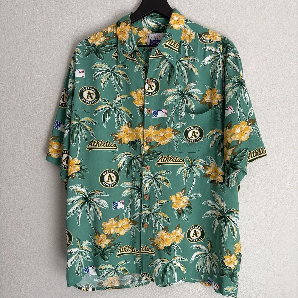 Reyn Spooner MLB Oakland A’s Camp Shirt Size L Green